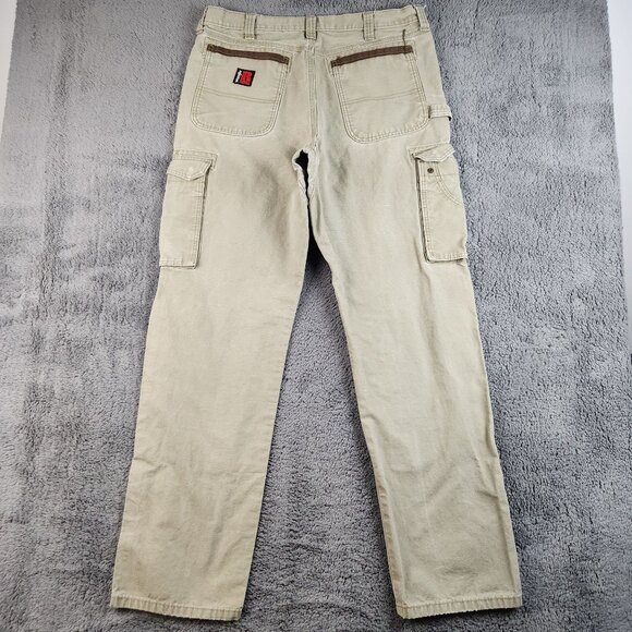 Wrangler Carpenter Cargo Pants Men's 36x33 Beige Ripstop Workwear Riggs Relaxed - Picture 2 of 11